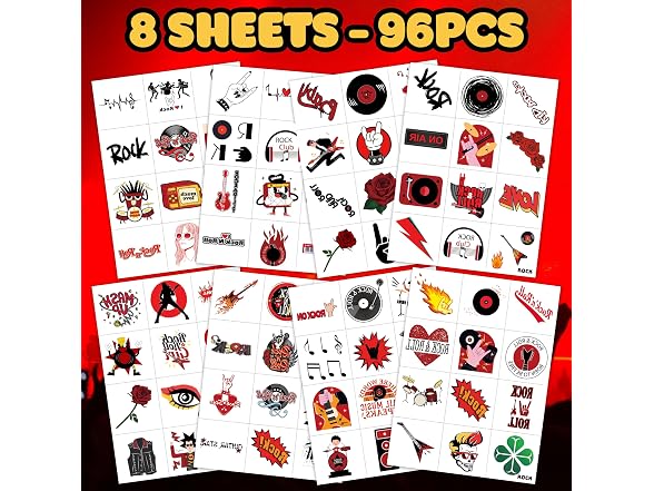 8 Sheets (96PCS) Rock N Roll Tattoos Te
