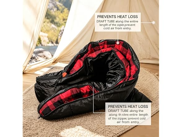 Red/Black Flannel Queen Size Sleeping Bag
