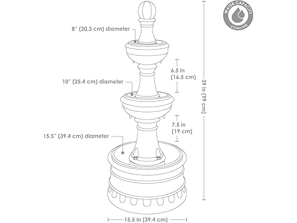 Sunnydaze Cyprus 39" H 3-Tier Outdoor Water Fountain