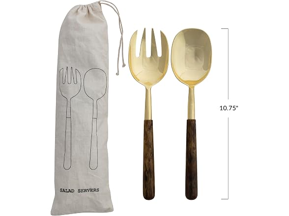 Creative Co-Op Stainless Steel Salad Spoon And Fork Server w/Handles, Brown
