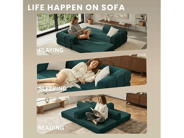Alpen 77" Futon Sofa, Floor Foldable Sofa Couch