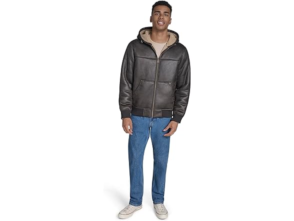 Levis Mens Faux Leather Hoody Brown (L)