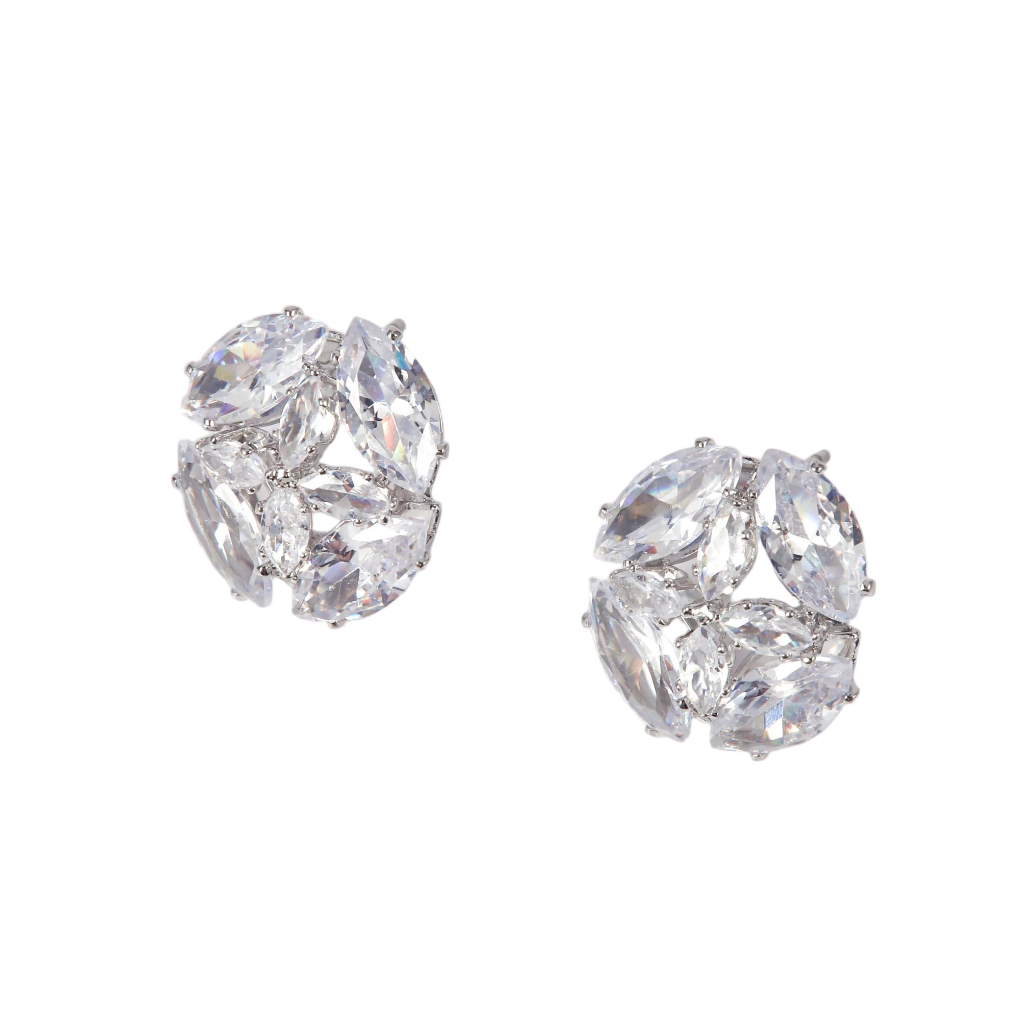 Saffron S/S Silver Tone Cluster Cubic Zirconia Stud Earrings - Gallery 5
