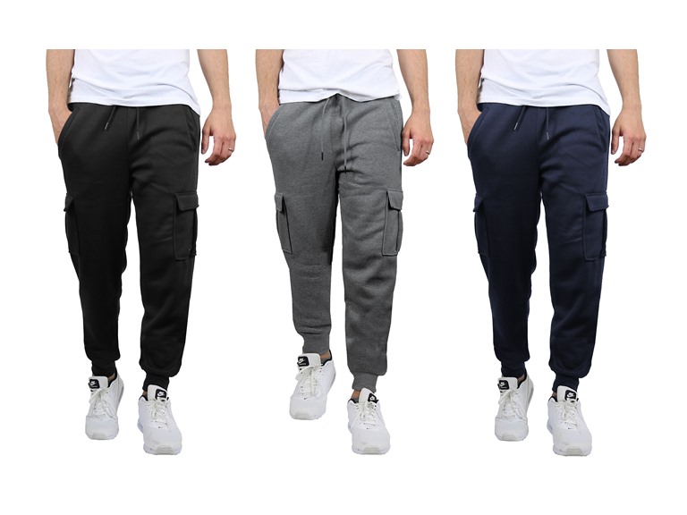 BLUE ICE WC-----(Men's 3Pack) / JMFCJ-100 / BK-NV-CH / M Medium 3PK Mens Fleece-Lined Cargo Joggers Black - Navy - Charcoal