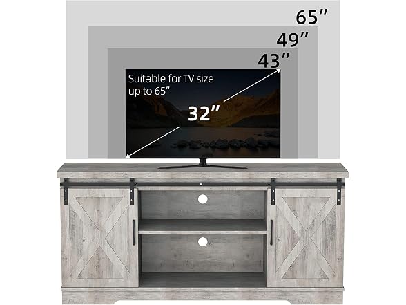 IDEALHOUSE Grey TV Stand 65in Barn Door