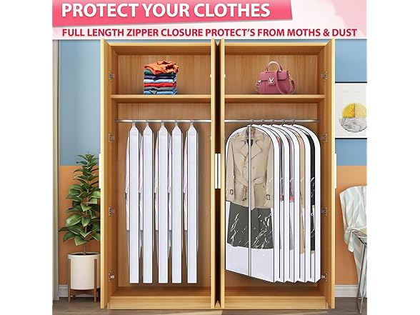 Clear Garment Bags for Hanging Clothes 5pk