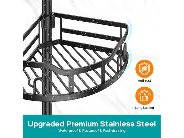 HAMITOR 4-Tier Corner Shower Caddy Pole