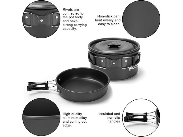Odoland 15pcs Camping Cookware Kit