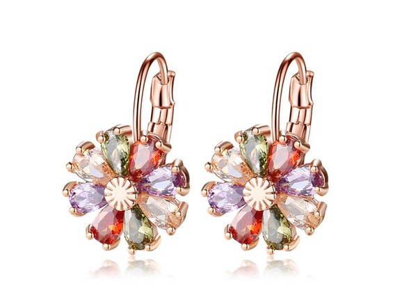 Flower Drop Leverback Earrings