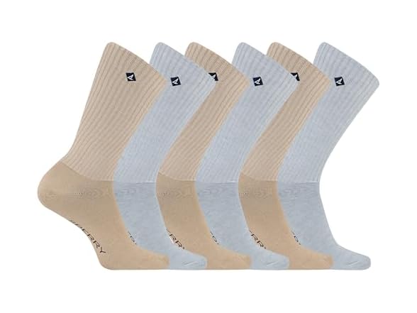 Sperry Women's Grey Crew Socks 6pk (4-10)