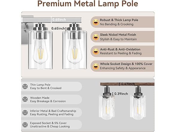 VerRon 4-Light Bathroom Light Fixtures, 27", Nickel