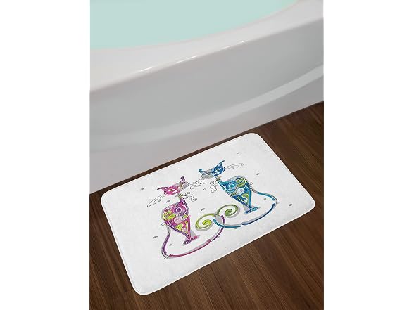 Lunarable Cat Bath Mat, Couple of Cats Floral No