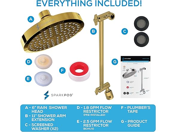 6" Round Rain Shower Head & Arm