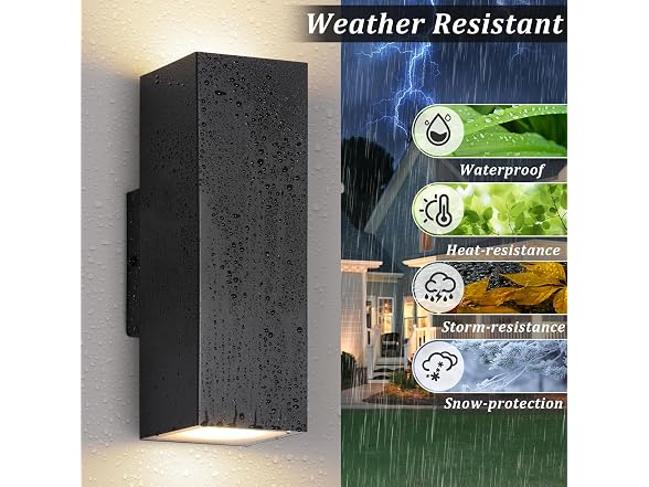 2-Pack Outdoor Wall Lights, Large LED Up and Down Lights, Black
