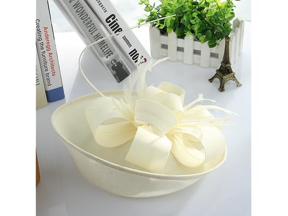 Gemvie Women (7 1/8) Wedding Party Bow Feather Hat