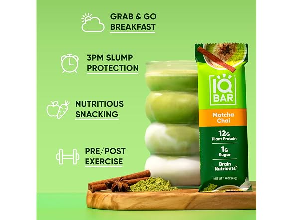 24CT IQBAR Clean Plant Protein Bars - Matcha Chai