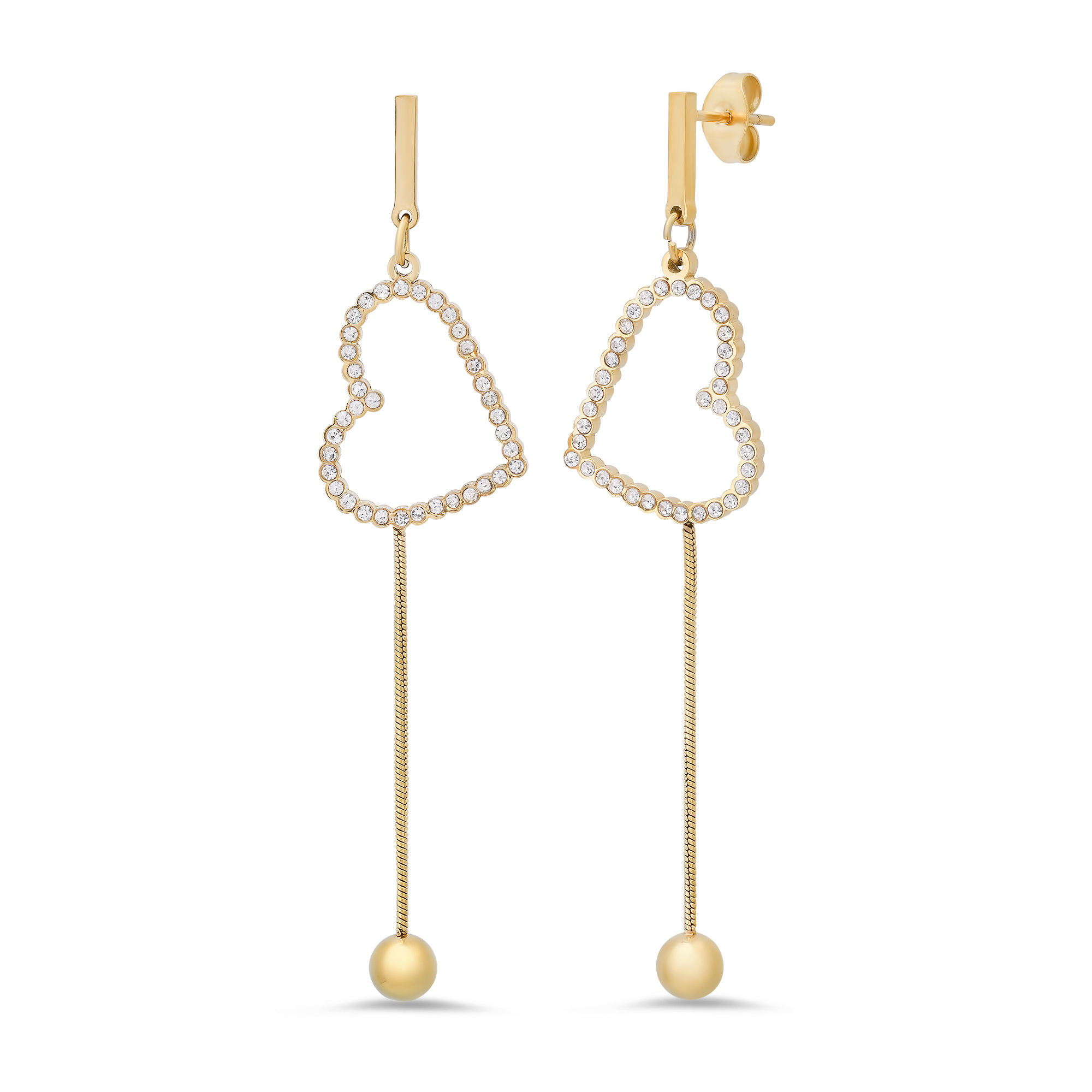 18K Gold CZ Heart Drop Earrings - Gallery 4