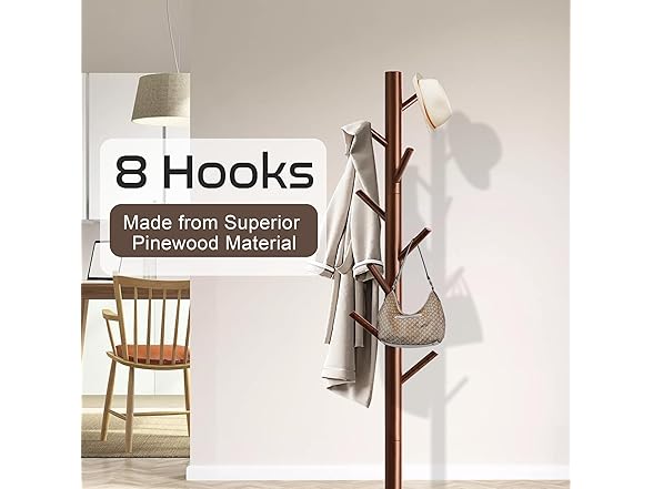 Brown Wooden Coat Rack Stand
