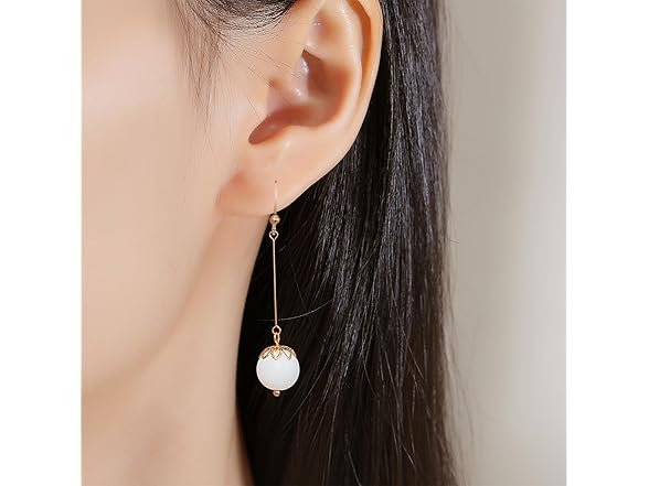 KMEOSCH Drop Ball Earrings White