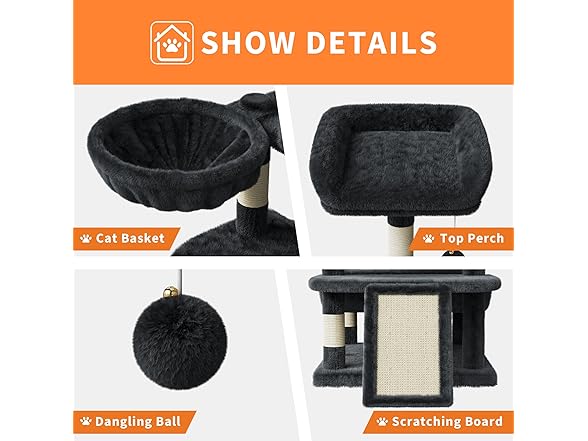 68.5 in Multi-Level Cat Tree for Indoor Cats Dark-Grey