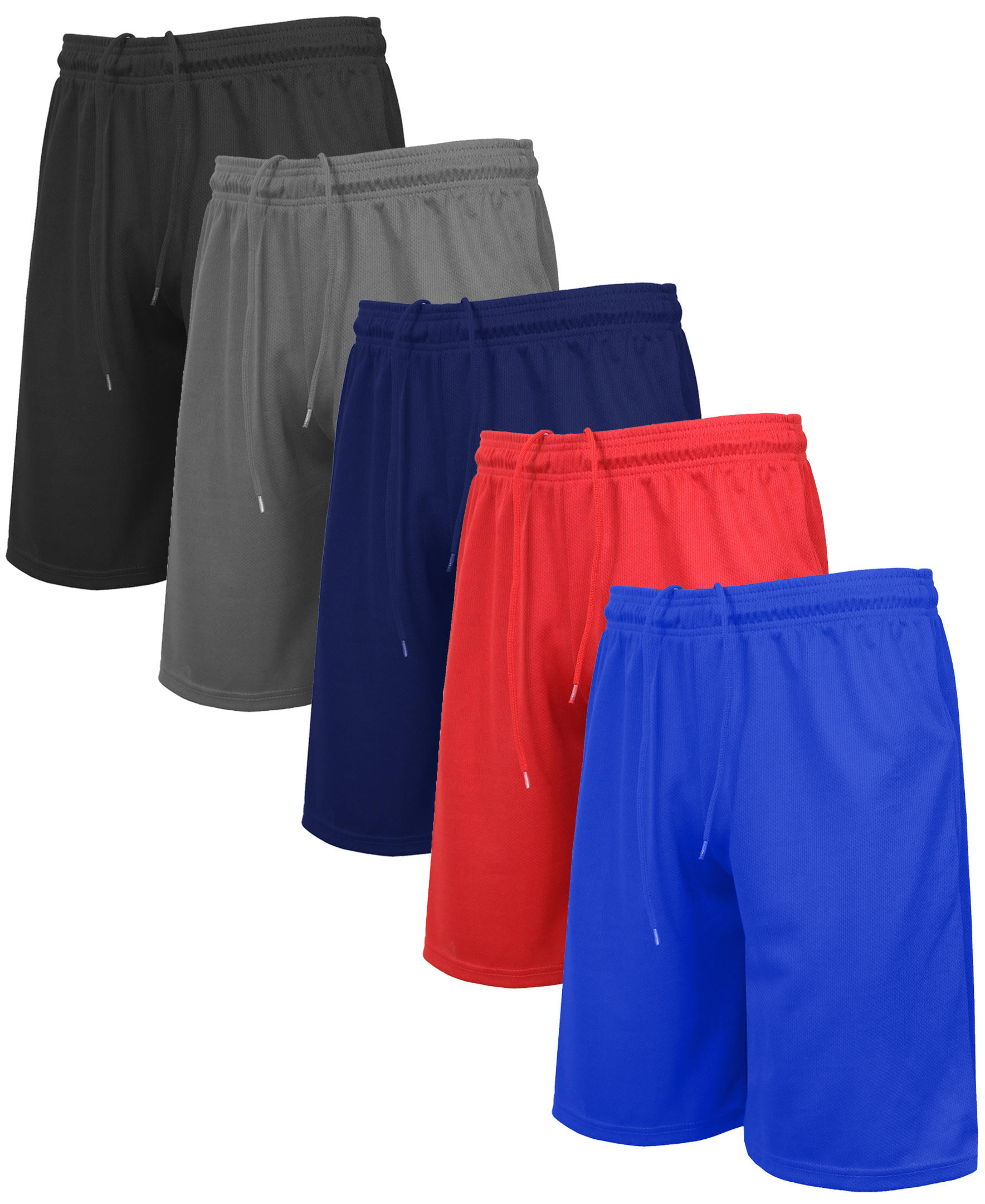 5Pk Mens Moisture Wicking Mesh Shorts - Gallery 8