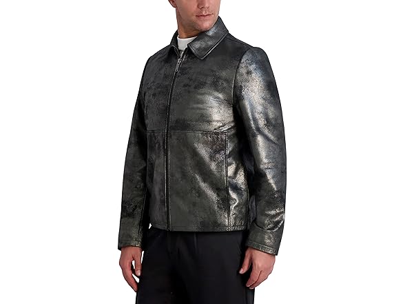 Karl Lagerfeld Mens (XL) Silver Leather Jacket