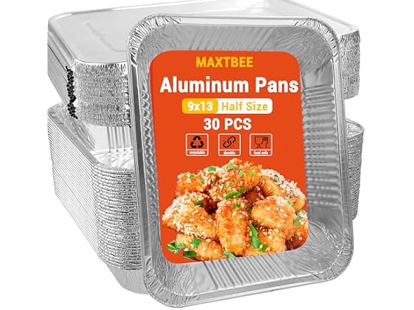 MAXTBEE Aluminum Pans Foil Pans with Lid, 30 Pack 9x13