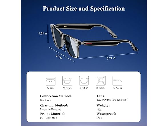 Blackview 5.3 Bluetooth Smart Sunglasses with Open Ear Speaker