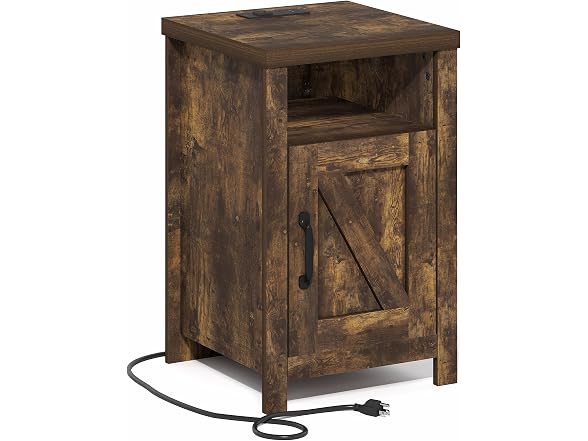 Furinno Farmhouse Nightstand with Charging Station