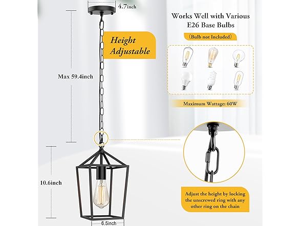 BesLowe Farmhouse Black Pendant Light