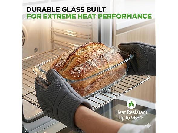 NutriChef 4 Piece Glass Loaf Pan Set with Lids 