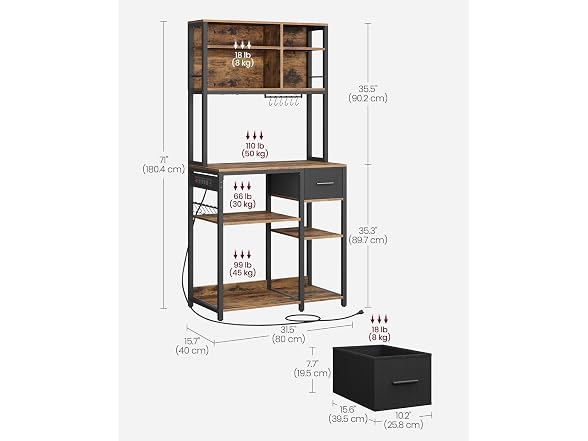 VASAGLE Bakers Rack with Charging Station, Coffee Bar