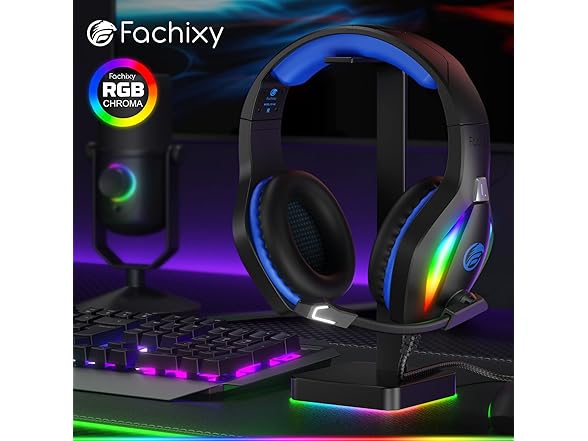 FC100 Gaming Headset With Microphone - RGB Lighting For PS5, PS4, Xbox, PC, Switch - 50mm Drivers & Noise Canceling Mic