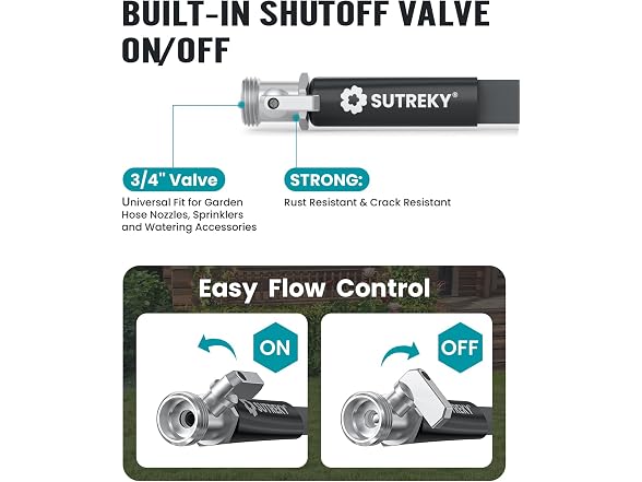 SUTREKY 50ft Garden Hose with Valve