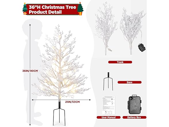 Brightever Small White Christmas Tree with Lights