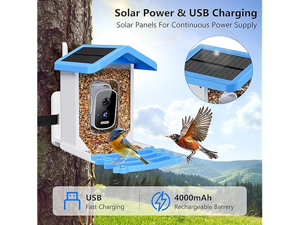 Niuberber Blue Smart Bird Feeder with Camera