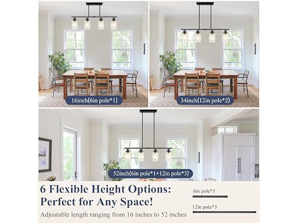 VerRon B0DPDL95KW 4-Light Linear Dining Chandelier