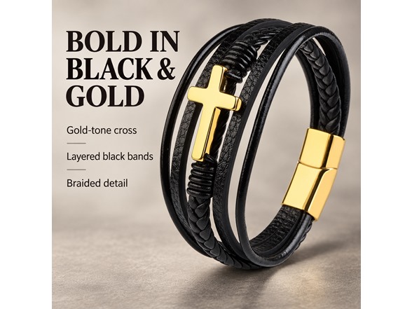 Mens Braided Leather Cross Bracelet