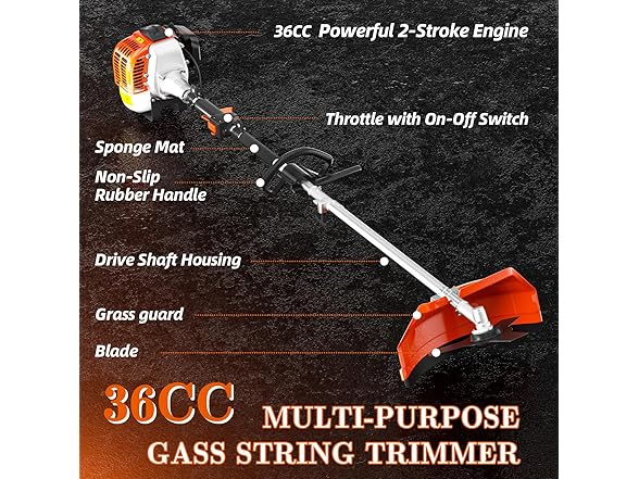 Gas Powered Weed Eater 36cc 2-Stroke, 3 in 1