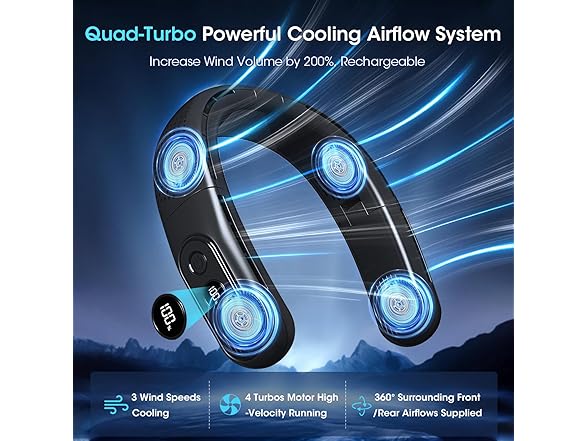 OLV Rechargeable 4 Turbo 6000mAh Portable Neck Fan