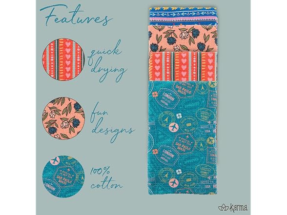 Karma, Holiday Colorful Microfiber Tea Towel, Gingerbread