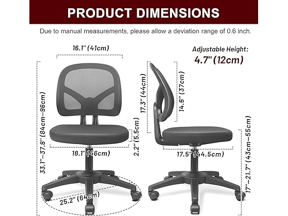 KOLLIEE Armless Mesh Office Chair