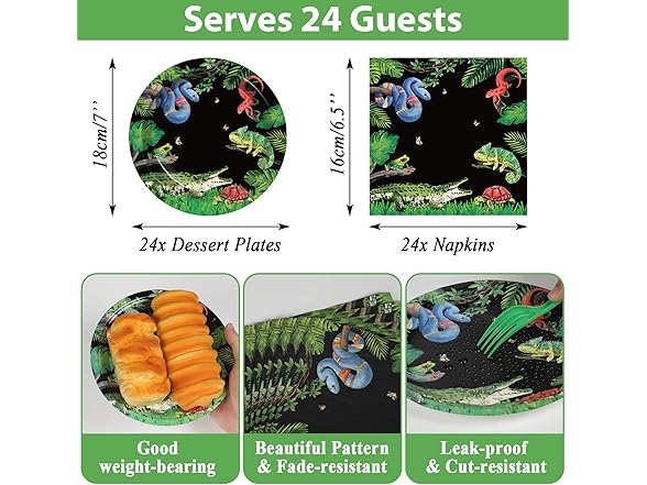 Reptile Snake Birthday Supplies for 48