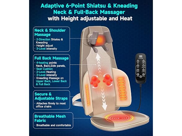 Flekzo Shiatsu Back Massager Chair Pad