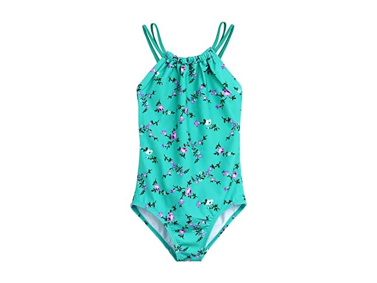 Kanu Surf Girls' Ruby Beach Sport Halter One Piece Swimsuit, Rose Garden Green, 8