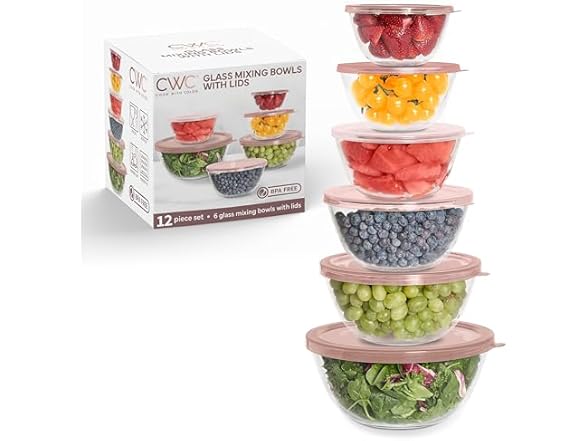 COOK WITH COLOR 12 Pc Pink Glass Mixing Bowl Set