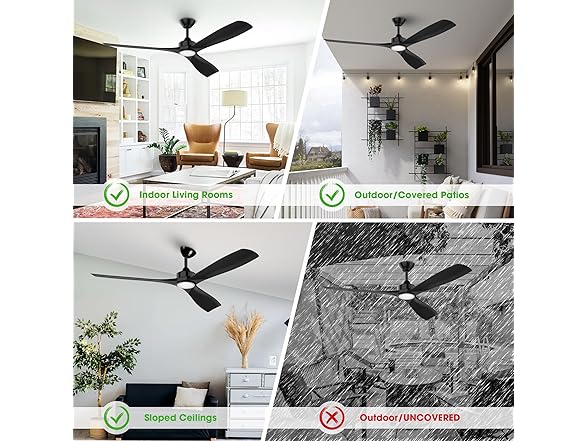 Parrot Uncle F6004BK 60" Ceiling Fan w/Light and Remote