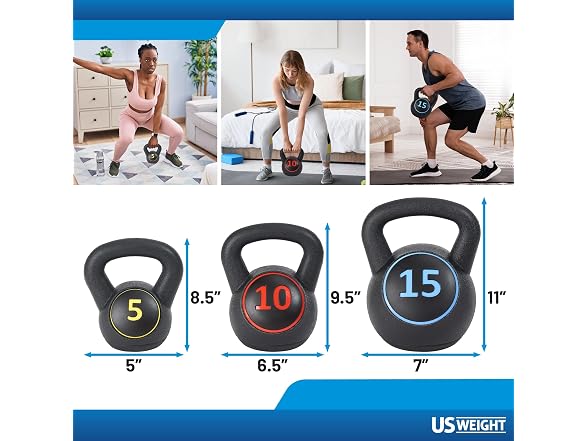US Weight Plastic Kettlebell Set, 5/10/15 lb
