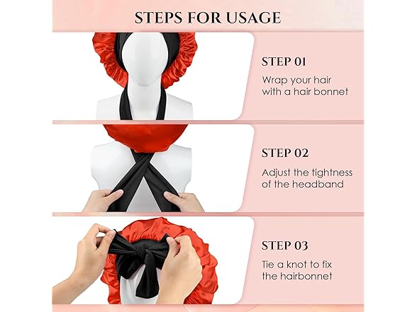 Reversible Satin Bonnet for Sleeping Women (Black + Red)