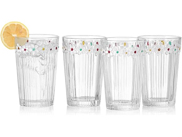 Darbie Angell Painted Daisy Highball Glasses Set of 4